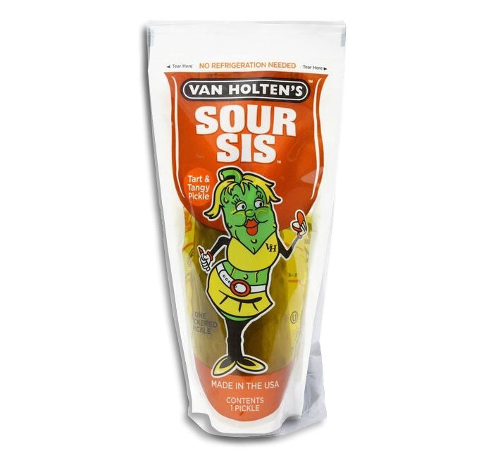 Van Holten's Sour Sis Pickle pouch with a tart and tangy flavor.