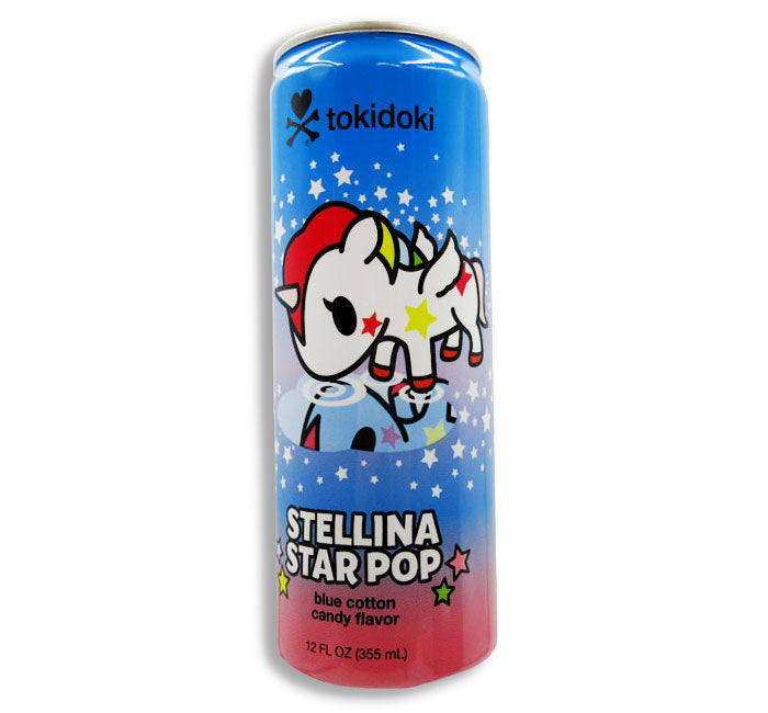 Stellina Star Pop Soda can with blue cotton candy flavor branding.