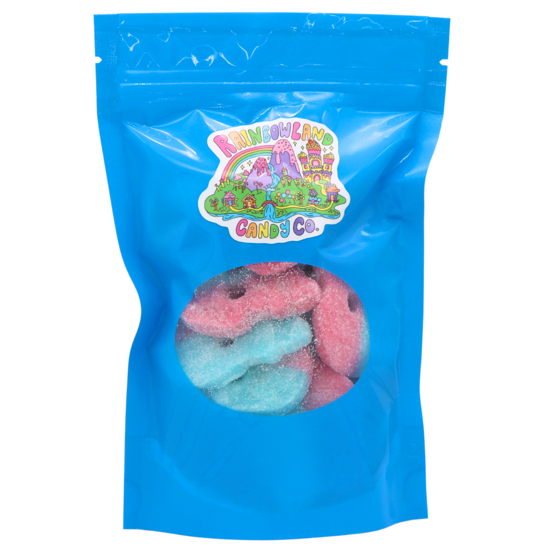 Bubs Dizzy Skulls candy bag with sour foam skulls from RainbowLand Candy Co.
