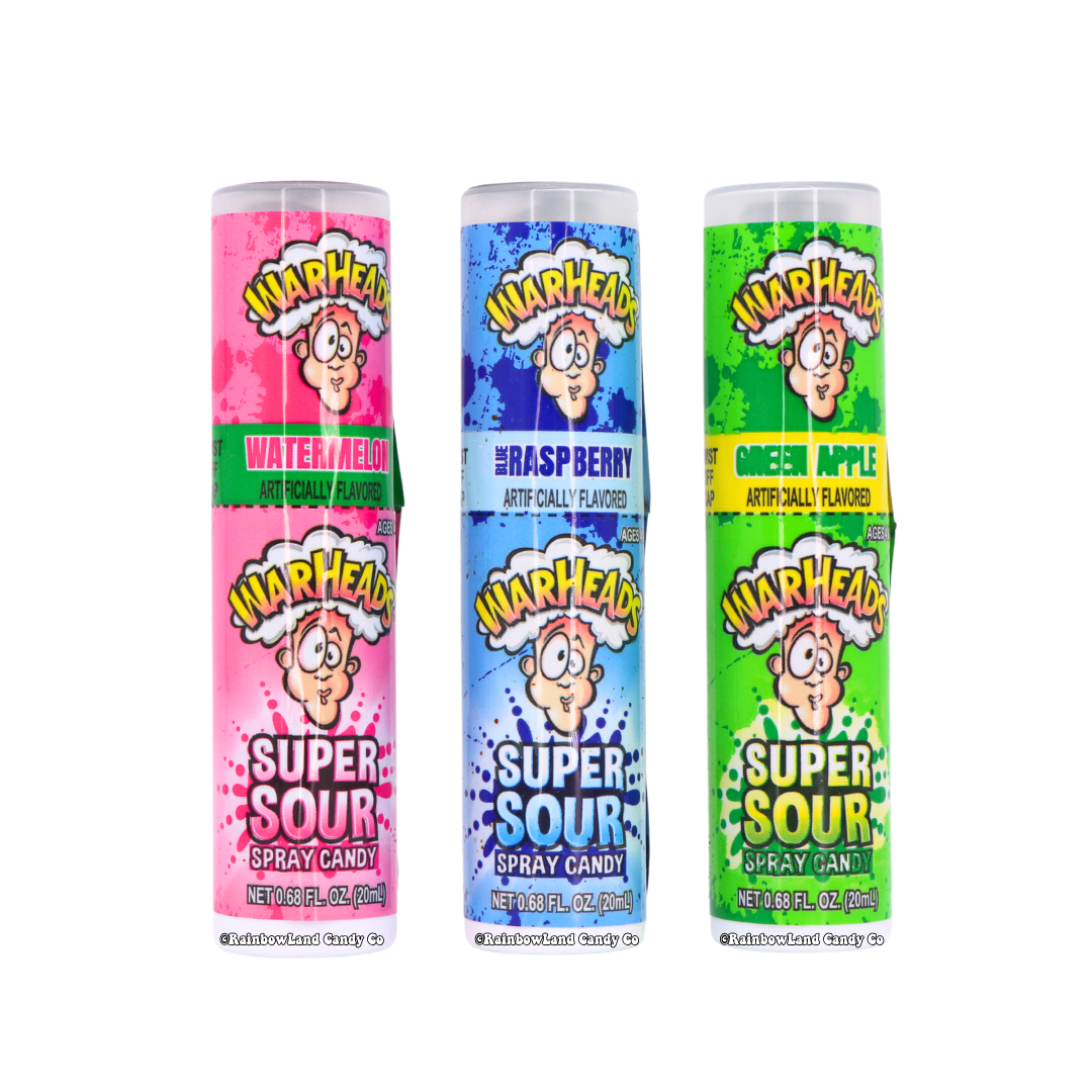 WarHeads Super Sour Spray with watermelon, blue raspberry, and green apple flavors.