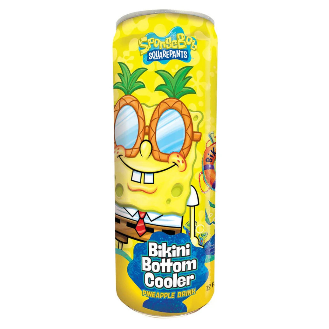 SpongeBob Bikini Bottom Cooler pineapple drink can, 12 FL OZ, caffeine-free.