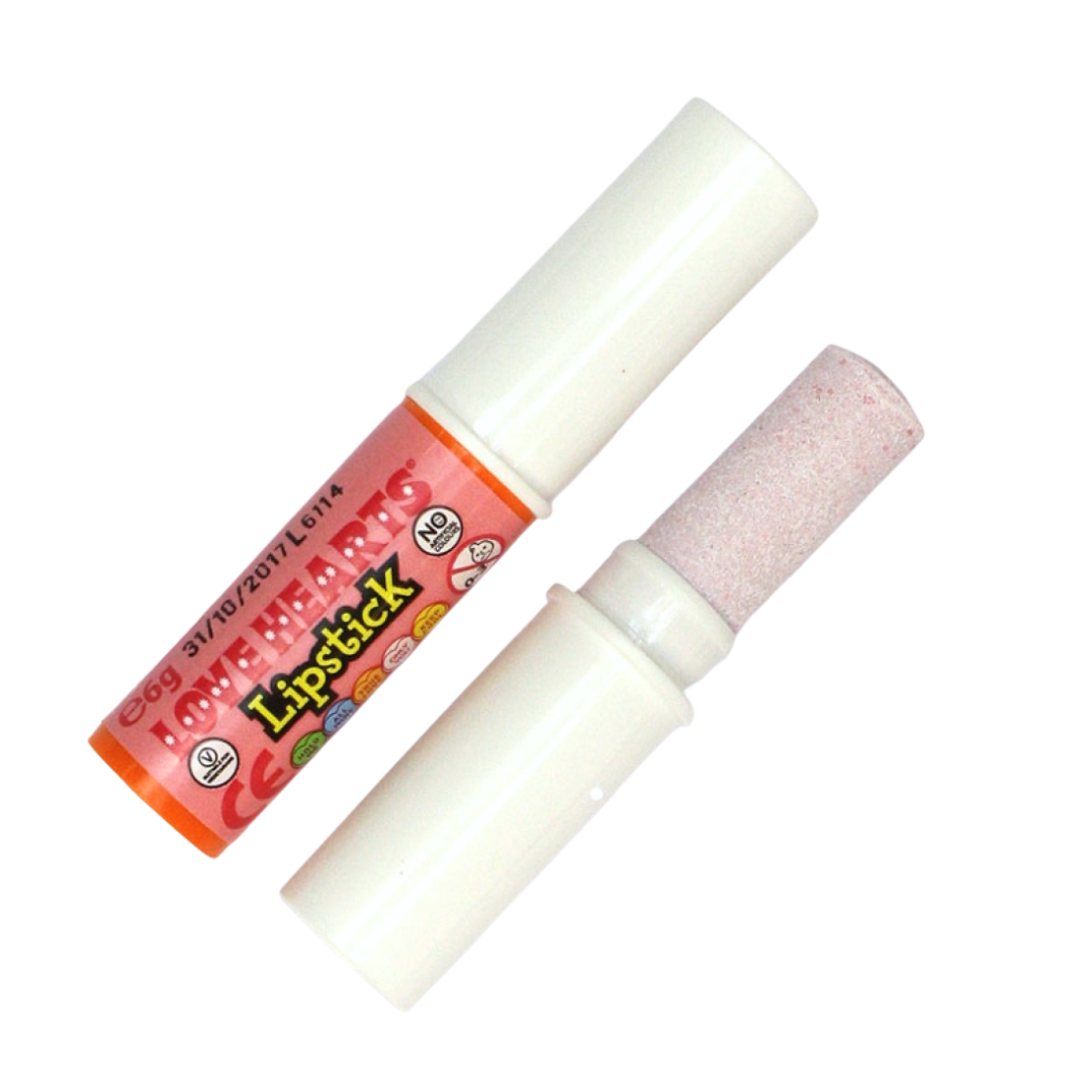 Candy Lipstick from the UK with Love Hearts flavor and lipstick-shaped dispenser.