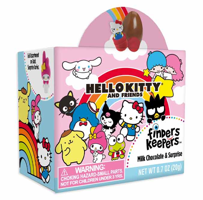 Finders Keepers Hello Kitty milk chocolate egg with surprise toy inside.