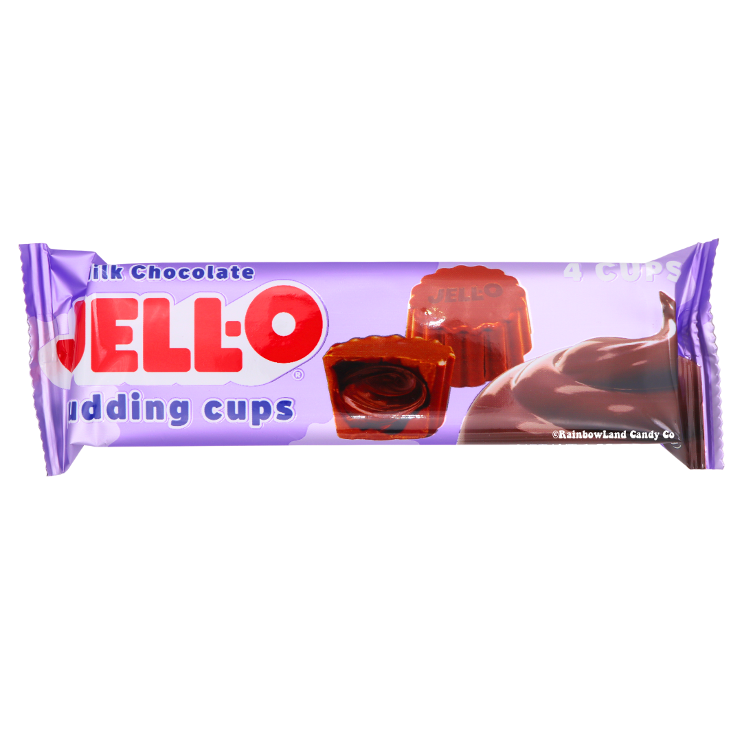 Jell-O Chocolate Pudding Cups packaging with four individual cups.