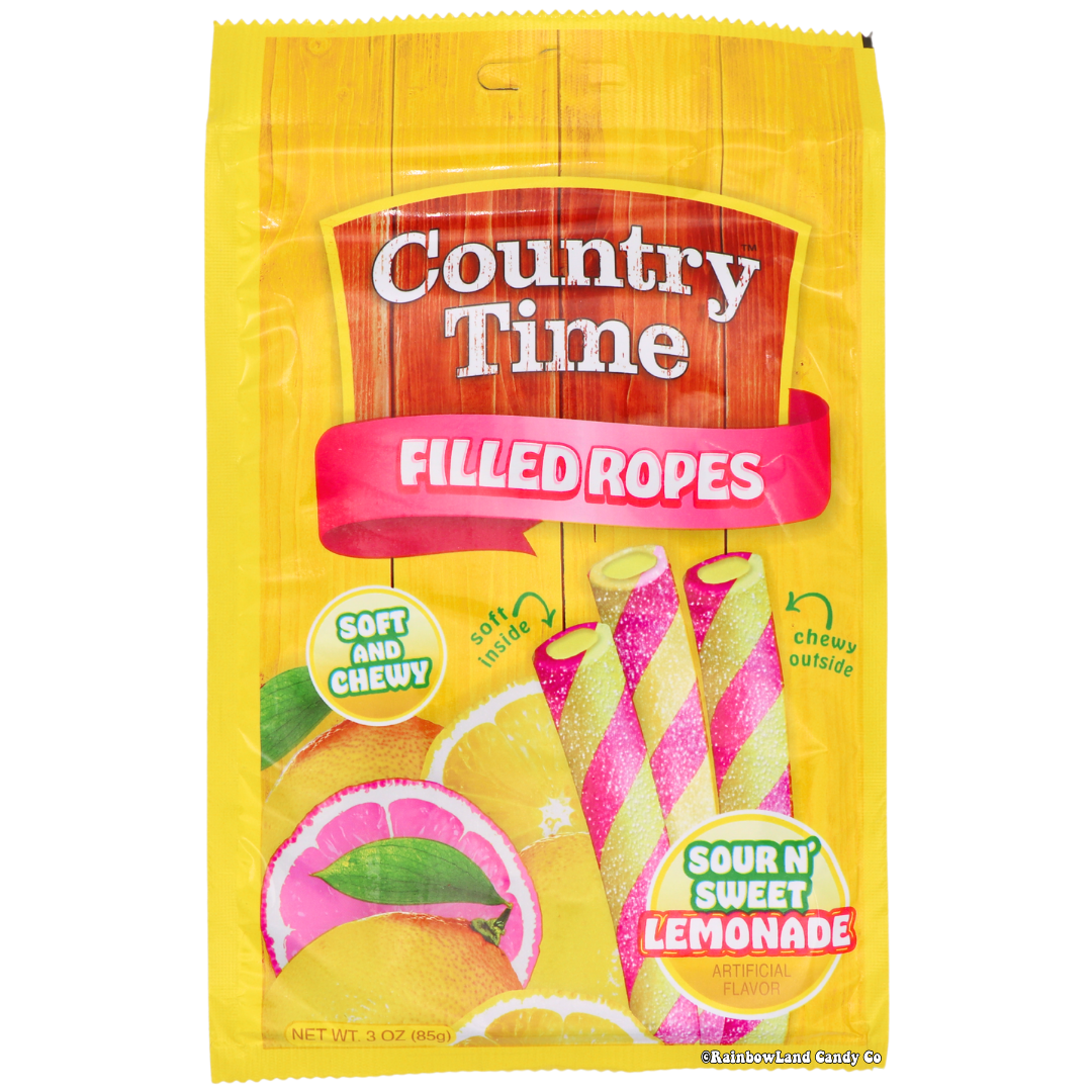 Country Time Filled Ropes lemon-flavored chewy candy packaging.