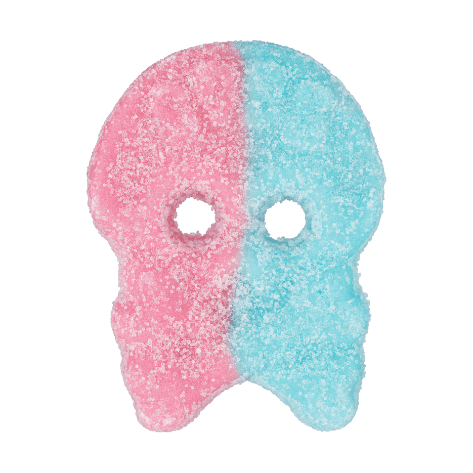 Bubs Dizzy Skulls chewy sour foam candy in a 6.8 oz bag with bubble gum flavor.