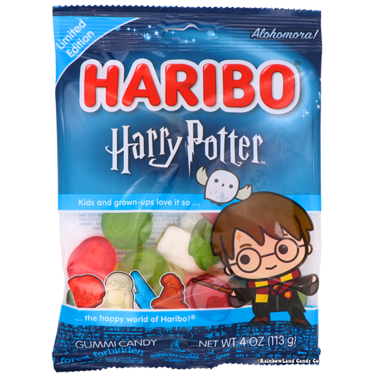 Haribo Harry Potter Gummies featuring Harry on packaging, 4 oz limited edition.