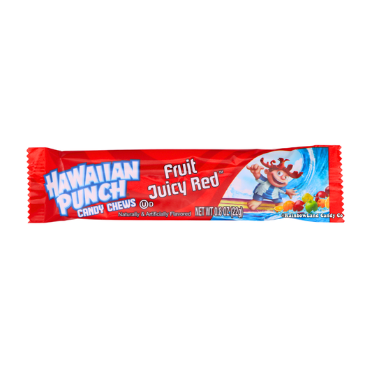 Hawaiian Punch Candy Chews Fruit Juicy Red package with vibrant tropical design.