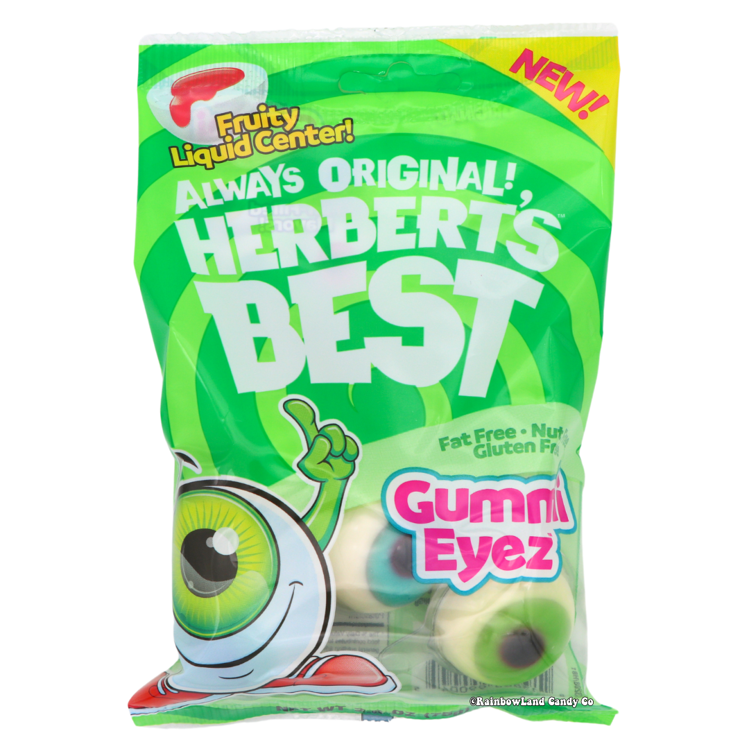Herbert's Best Gummy Eyes 4 pack, colorful eyeball-shaped gummies with fruity liquid center.