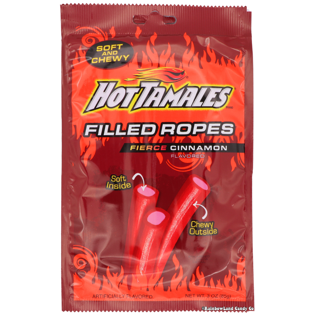 Hot Tamales Filled Ropes candy pack, spicy cinnamon flavor, 3 oz.