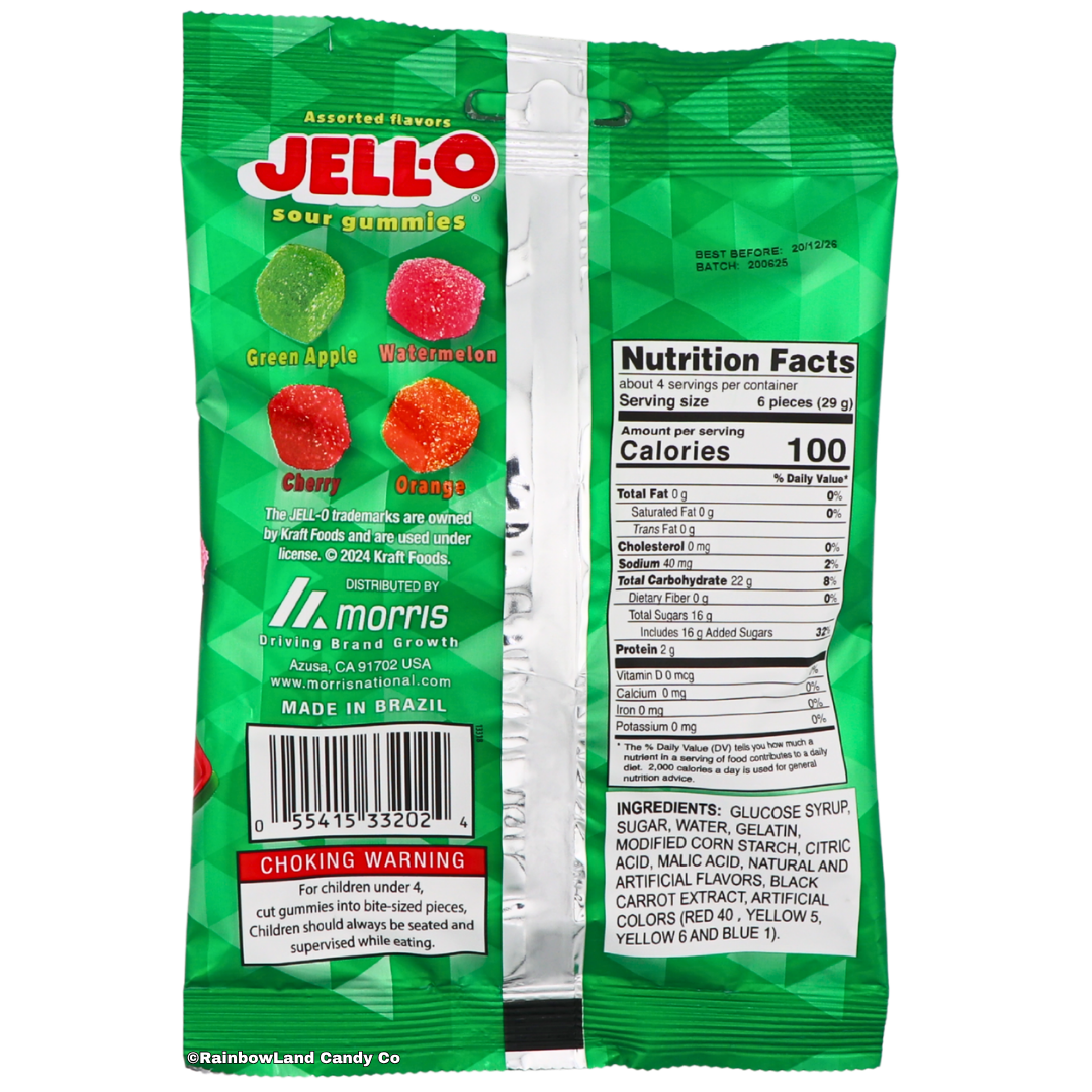 Jell-O Sour Gummies | Green Apple, Watermelon, Cherry, & Orange | 4.5 oz