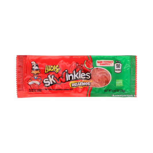 Lucas Skwinkles Watermelon candy with spicy-sweet chili filling, 0.92 oz package.