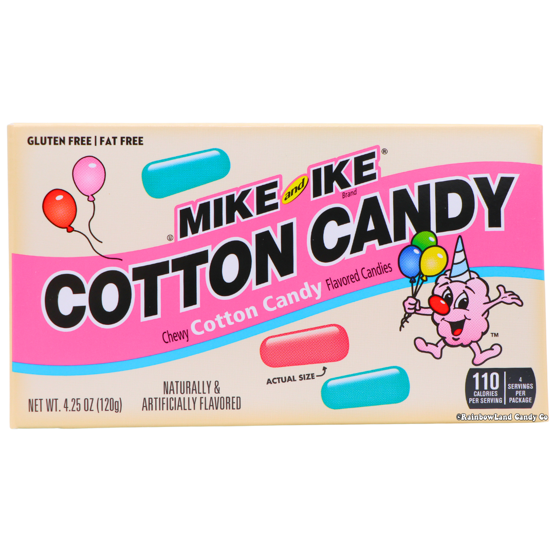 Mike and Ike Cotton Candy Theater Box with chewy pink and blue candy.