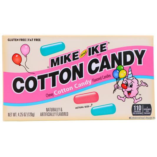 Mike and Ike Cotton Candy Theater Box with chewy pink and blue candy.