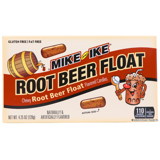 Mike and Ike Root Beer Float Theater Box, 4.25 oz chewy candies with root beer float flavor.
