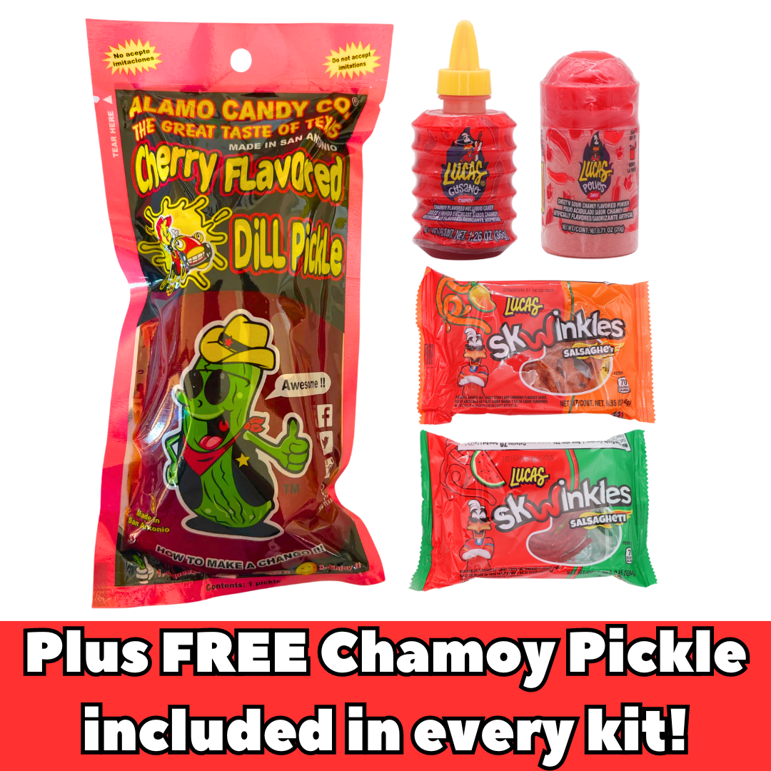 Cherry Pickle Kit with chamoy powders and salsagheti, includes free chamoy pickle.