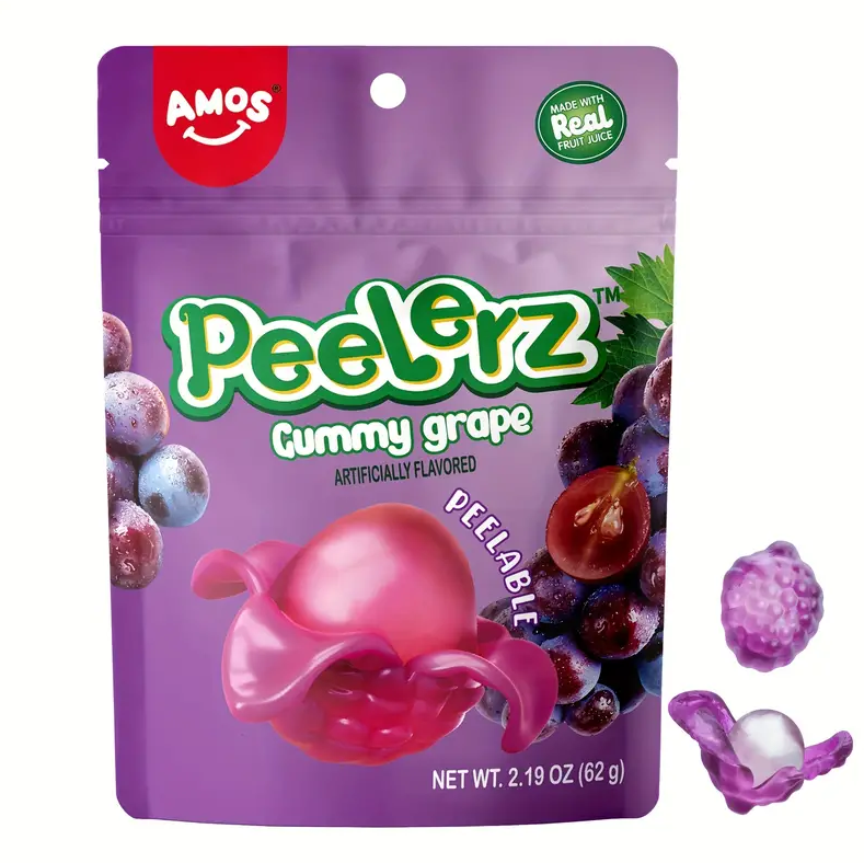 Gummy Grape Peelerz - peelable grape-flavored gummies in 2.19 oz bag.