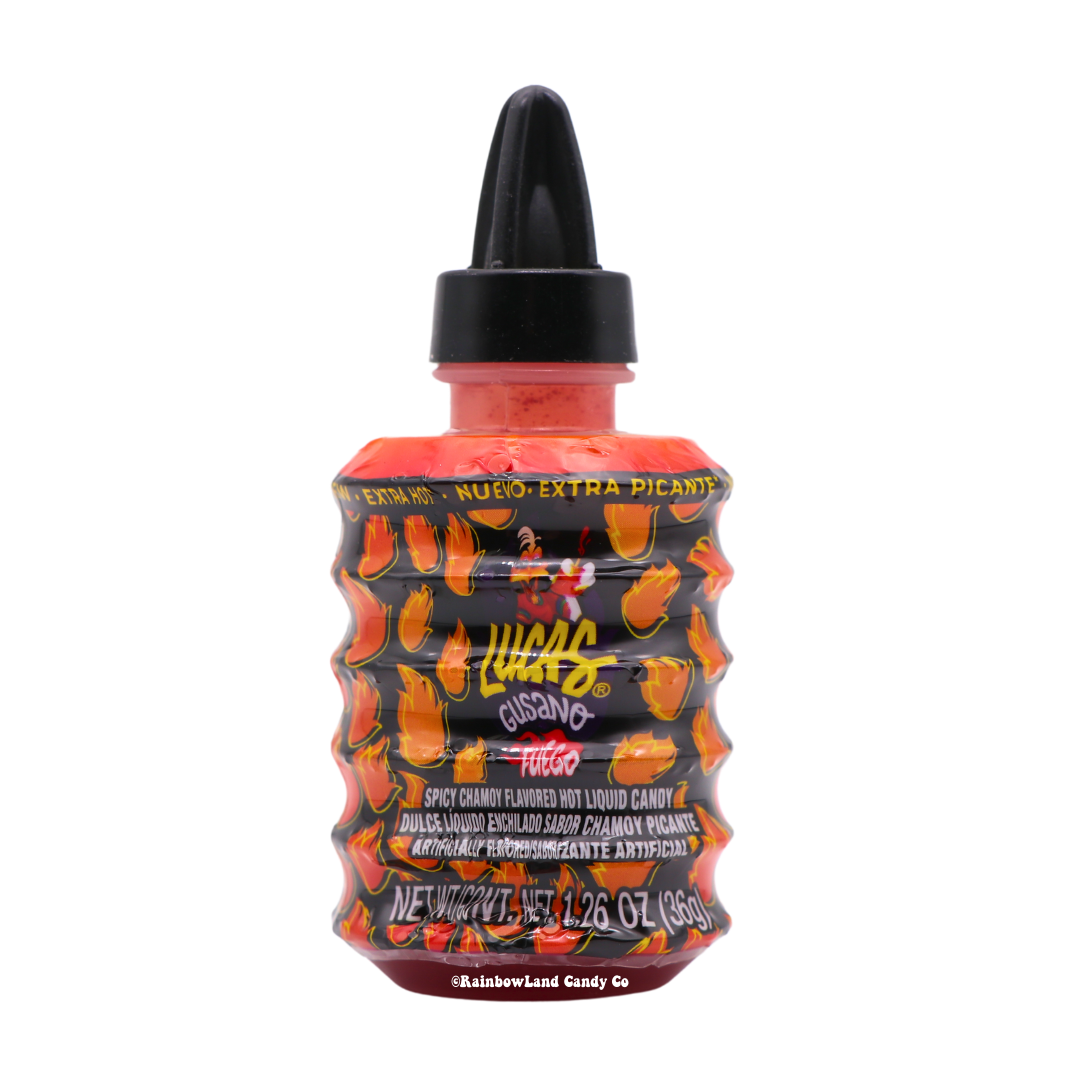 Lucas Gusano Fuego spicy chamoy flavored liquid candy bottle