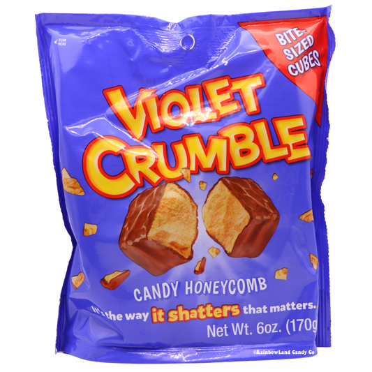 Violet Crumble bite sized cubes bag, Australian honeycomb candy covered in milk chocolate, 6 oz.