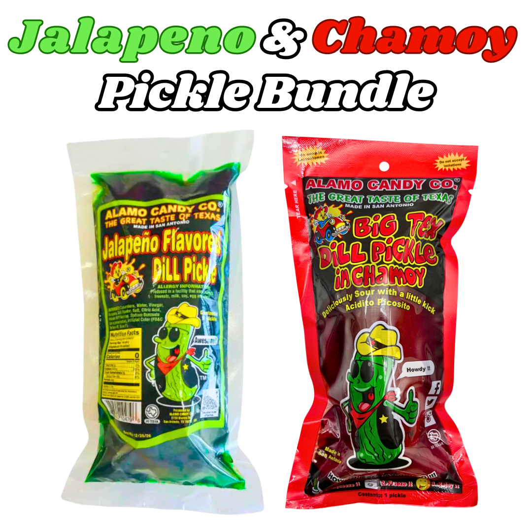 Jalapeno and Chamoy Pickle Bundle packaging display.