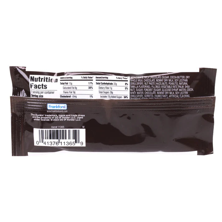 Dunkin' Chocolates Brownie Batter packaging showing nutritional facts and ingredients.