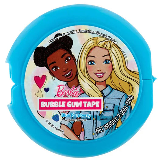Barbie Bubble Gum Tape featuring Barbie on the packaging, available in Original and Blue Raspberry flavors.