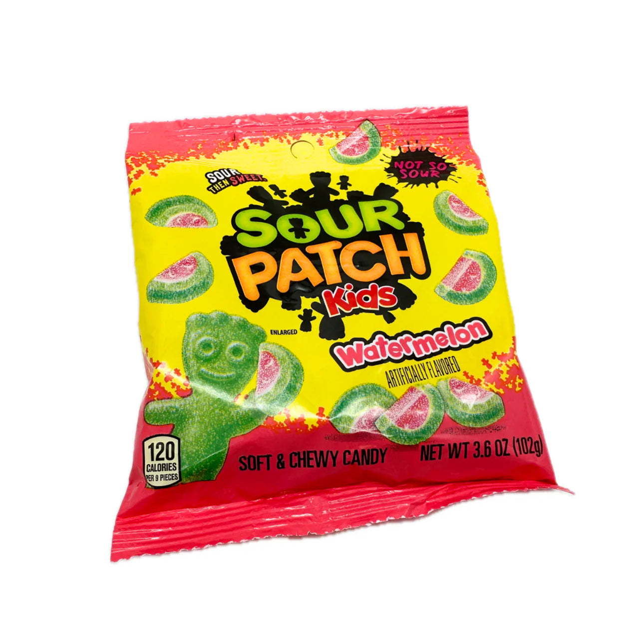 Sour Patch Watermelon candy bag, 3.6 oz, soft and chewy, sour watermelon flavor.