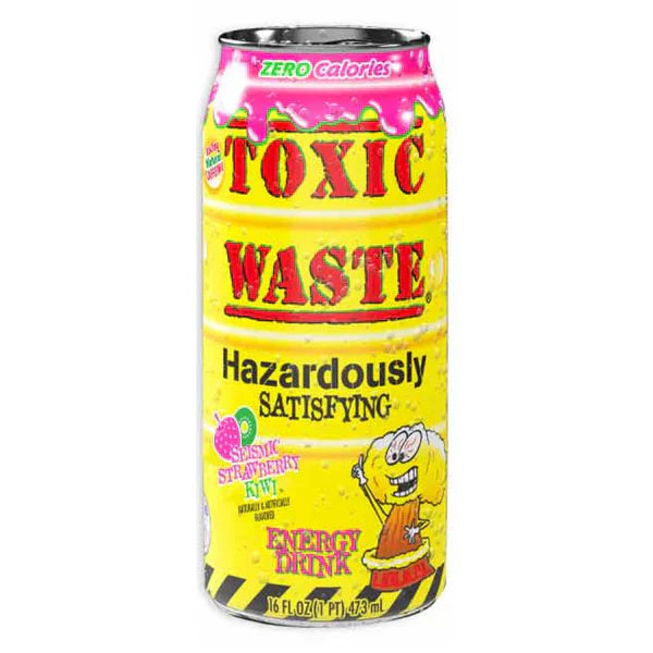 Toxic Waste Seismic Strawberry Kiwi Energy Drink can with vibrant design.