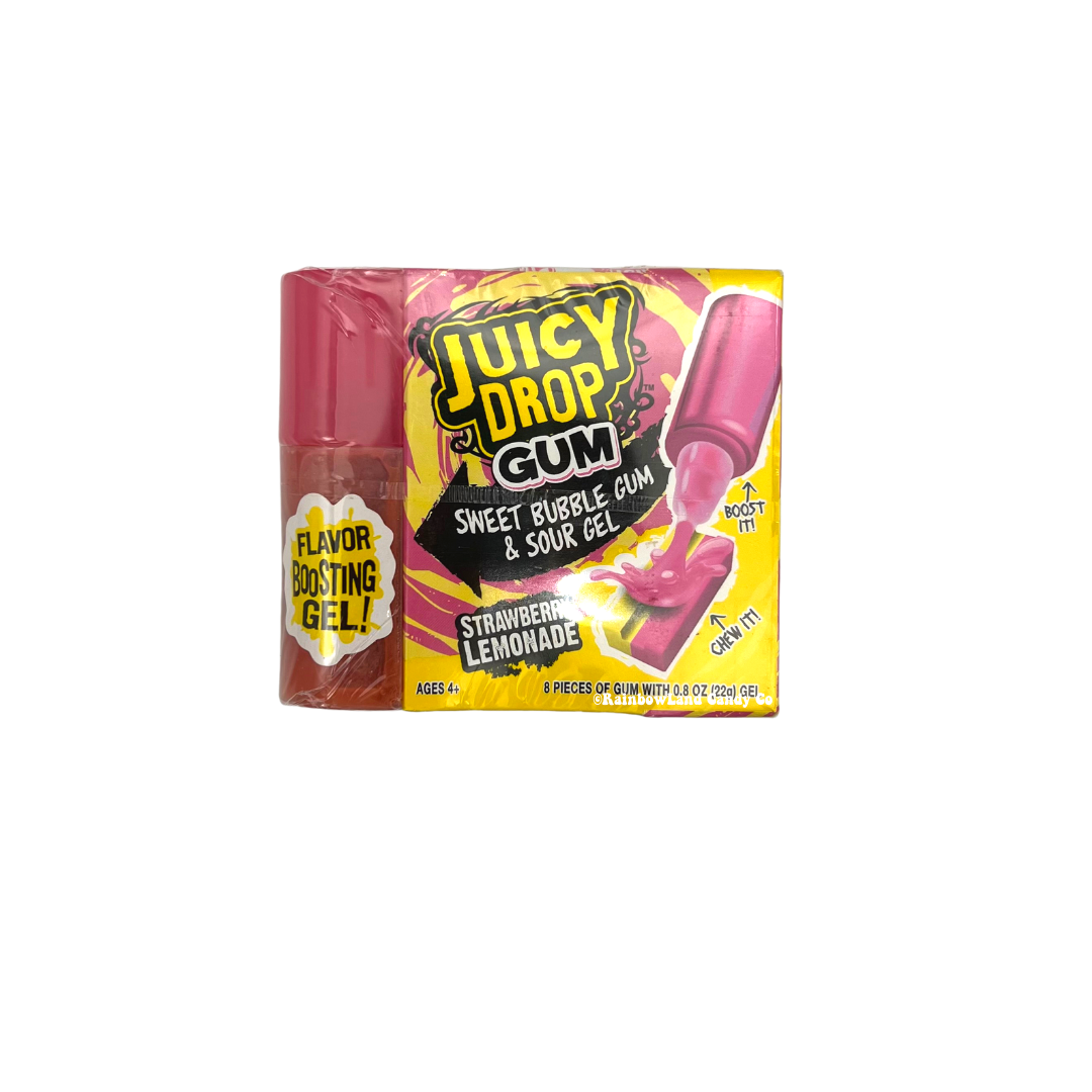 Juicy Drop Gum with Sour Gel, featuring Strawberry Lemonade flavor and a flavor boosting gel.