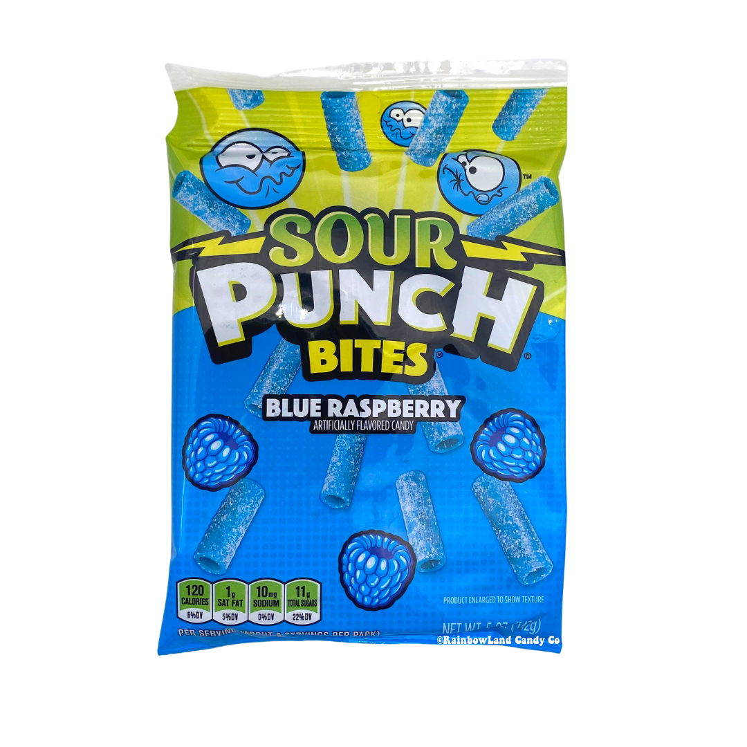 Sour Punch Bites Blue Raspberry flavor candy bag.