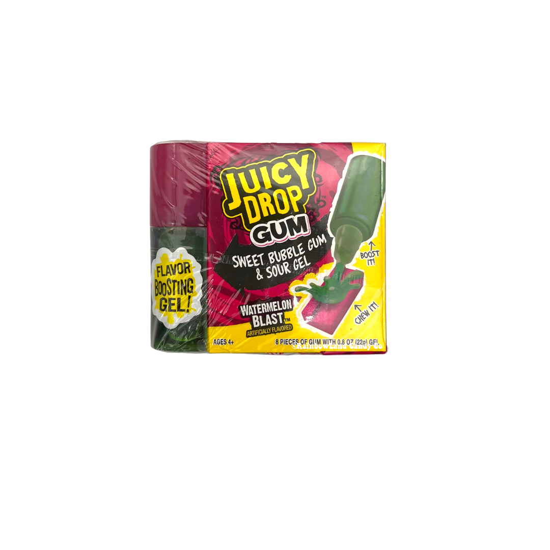 Juicy Drop Gum with Watermelon Blast flavor and sour gel.