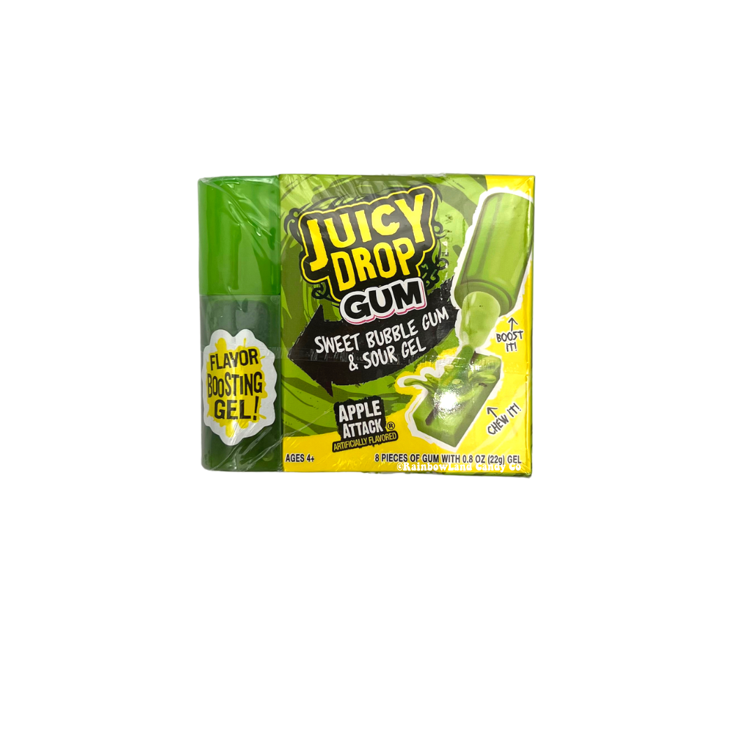 Juicy Drop Gum with Sour Gel in Apple Attack flavor packaging.