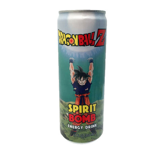 Dragon Ball Z Spirit Bomb Energy Drink can with character artwork.