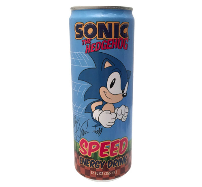 Sonic the Hedgehog Speed Energy Drink can, featuring iconic videogame character.