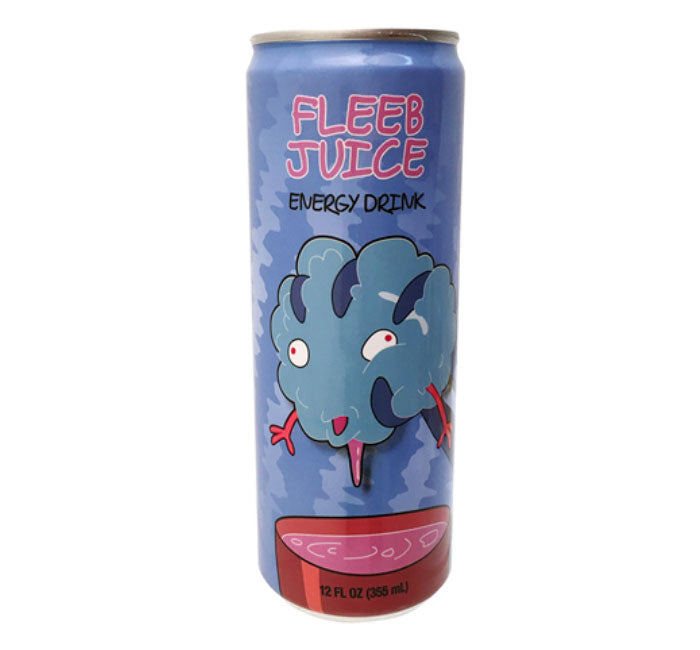 Rick and Morty Fleeb Juice Energy Drink can with bubble gum flavor, 12 FL OZ.