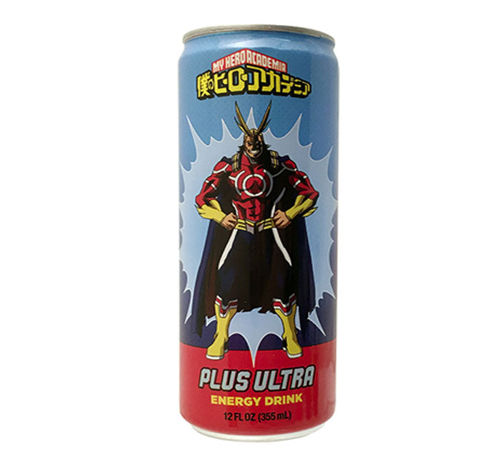 My Hero Academia Plus Ultra Energy Drink can with character design.