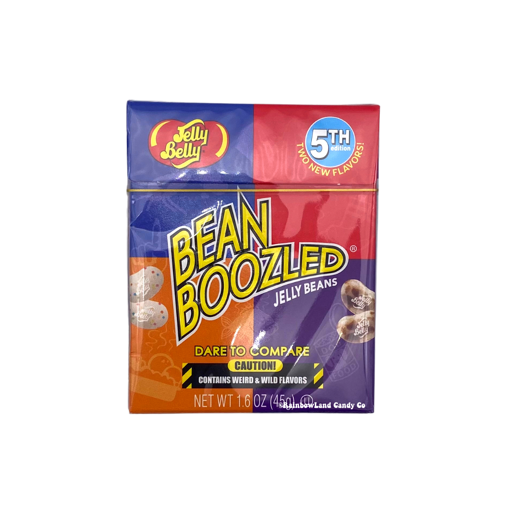 Jelly Belly BeanBoozled Challenge candy box with varied flavors.