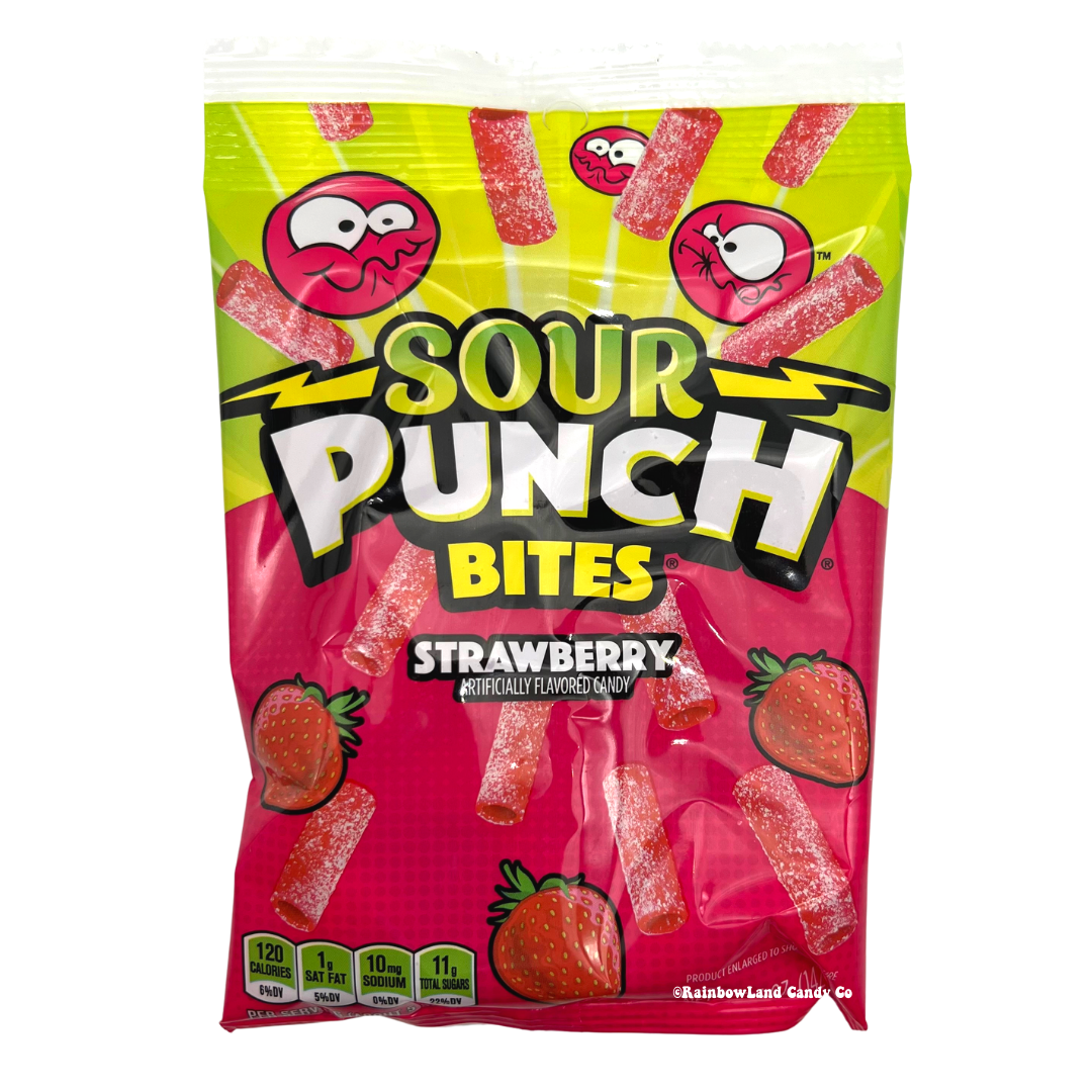 Sour Punch Bites Strawberry flavored candy packaging.