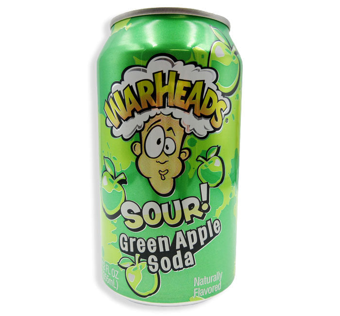 WarHeads Sour Soda can, Green Apple flavor, 12 FL OZ.