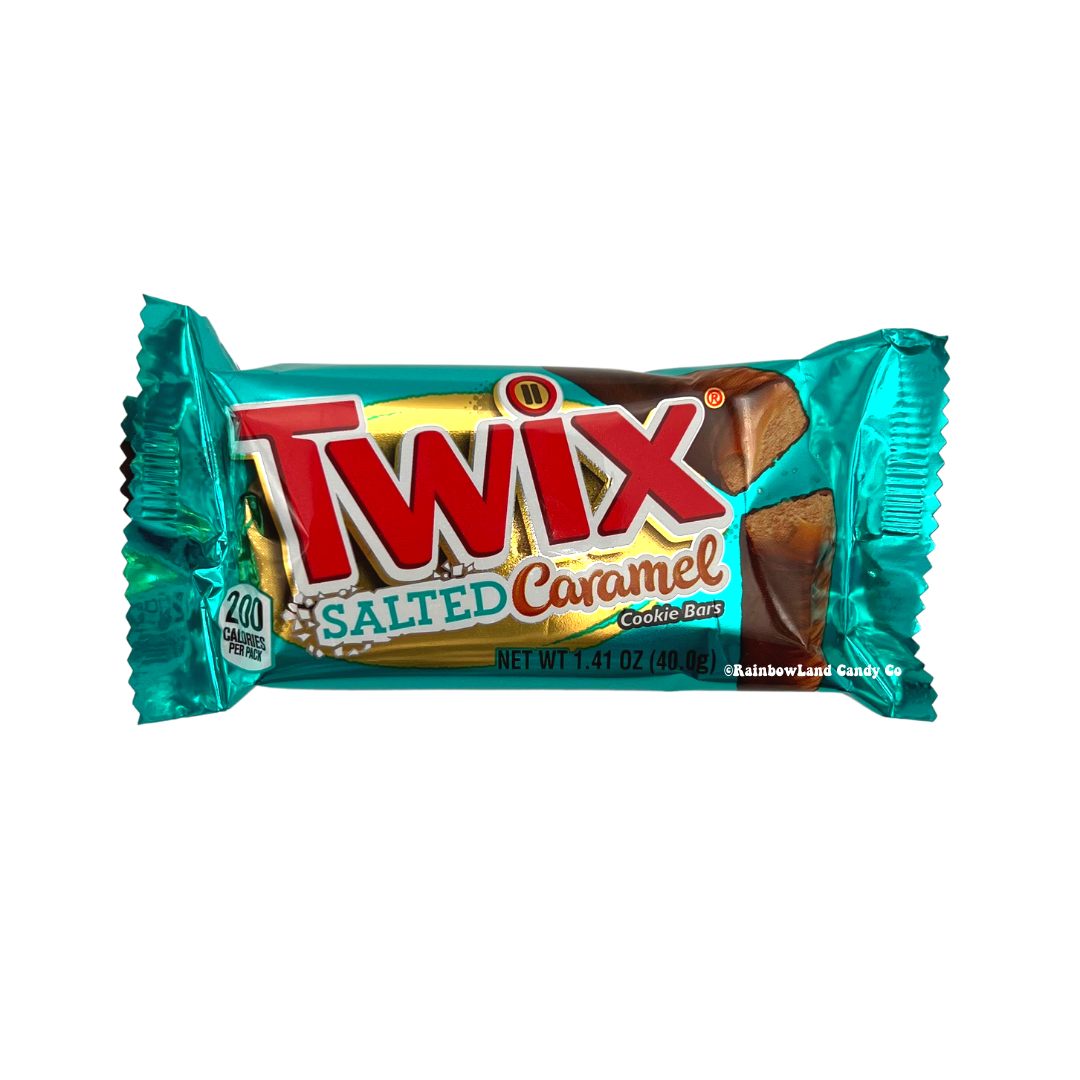 Twix Salted Caramel candy bar wrapper featuring a sweet and salty flavor combination.