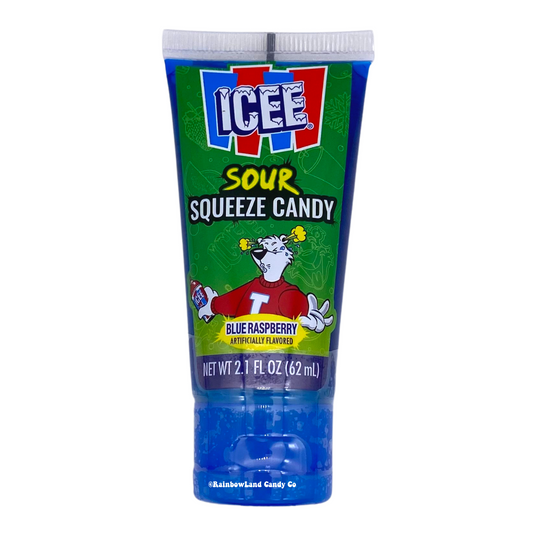 ICEE Sour Squeeze Candy tube in Blue Raspberry flavor.