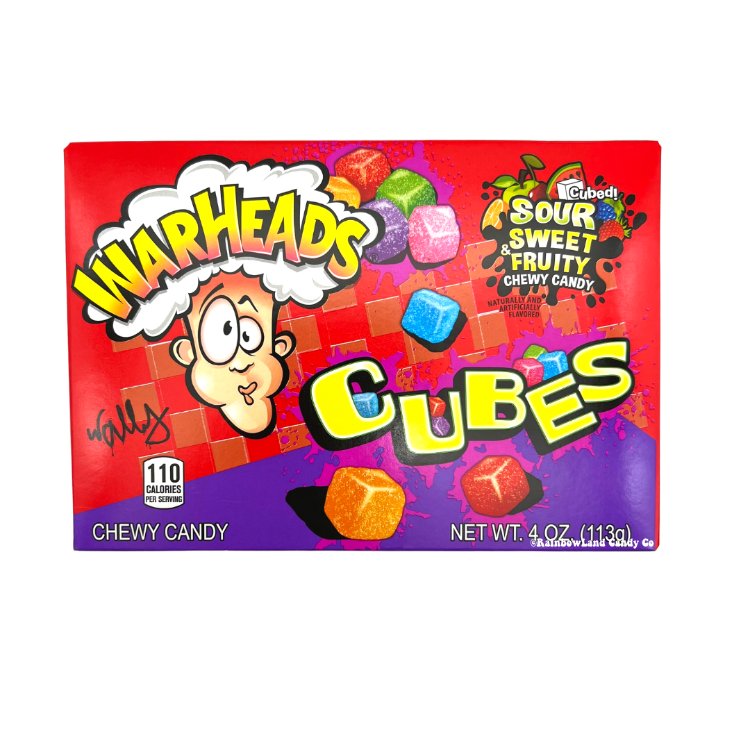 WarHeads Sour Chewy Cubes Theater Box, 4 oz, sour candy packaging.