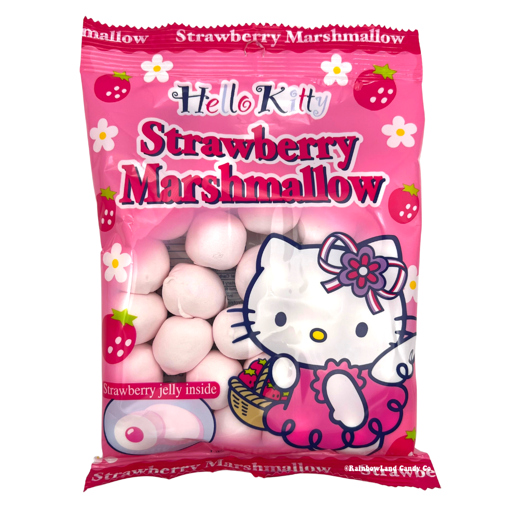 Hello Kitty Strawberry Marshmallow bag with strawberry jelly center marshmallows.