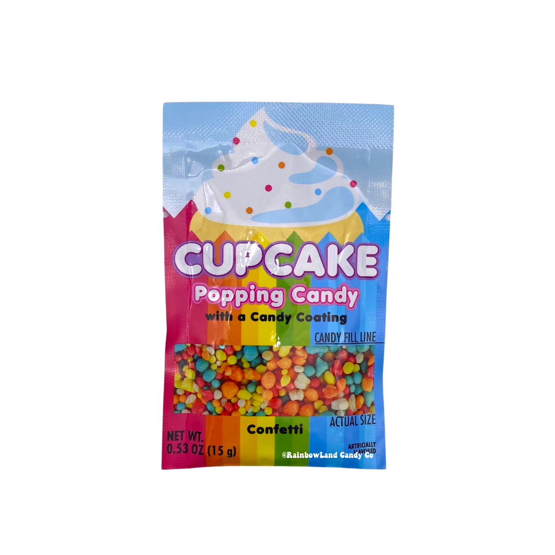 Cupcake Popping Candy pack with colorful candy coating in confetti flavor.