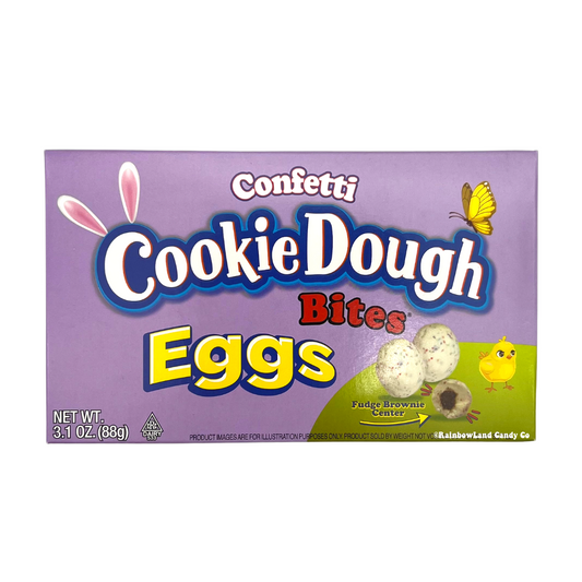 Cookie Dough Bites Eggs with fudge brownie center in 3.1 oz theater box.