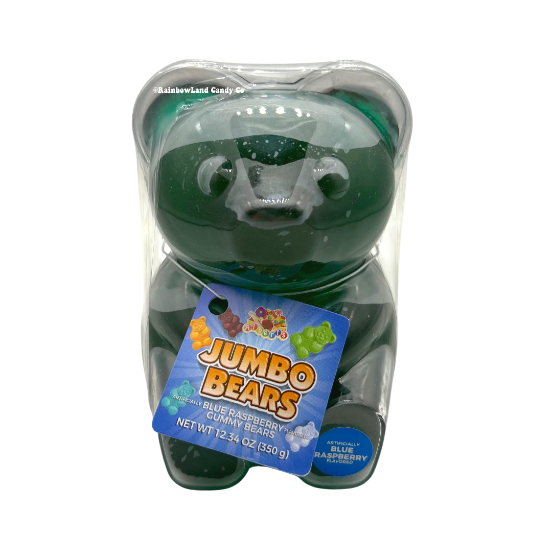 Jumbo Gummy Bear Blue Raspberry candy in packaging, 12 ounces.
