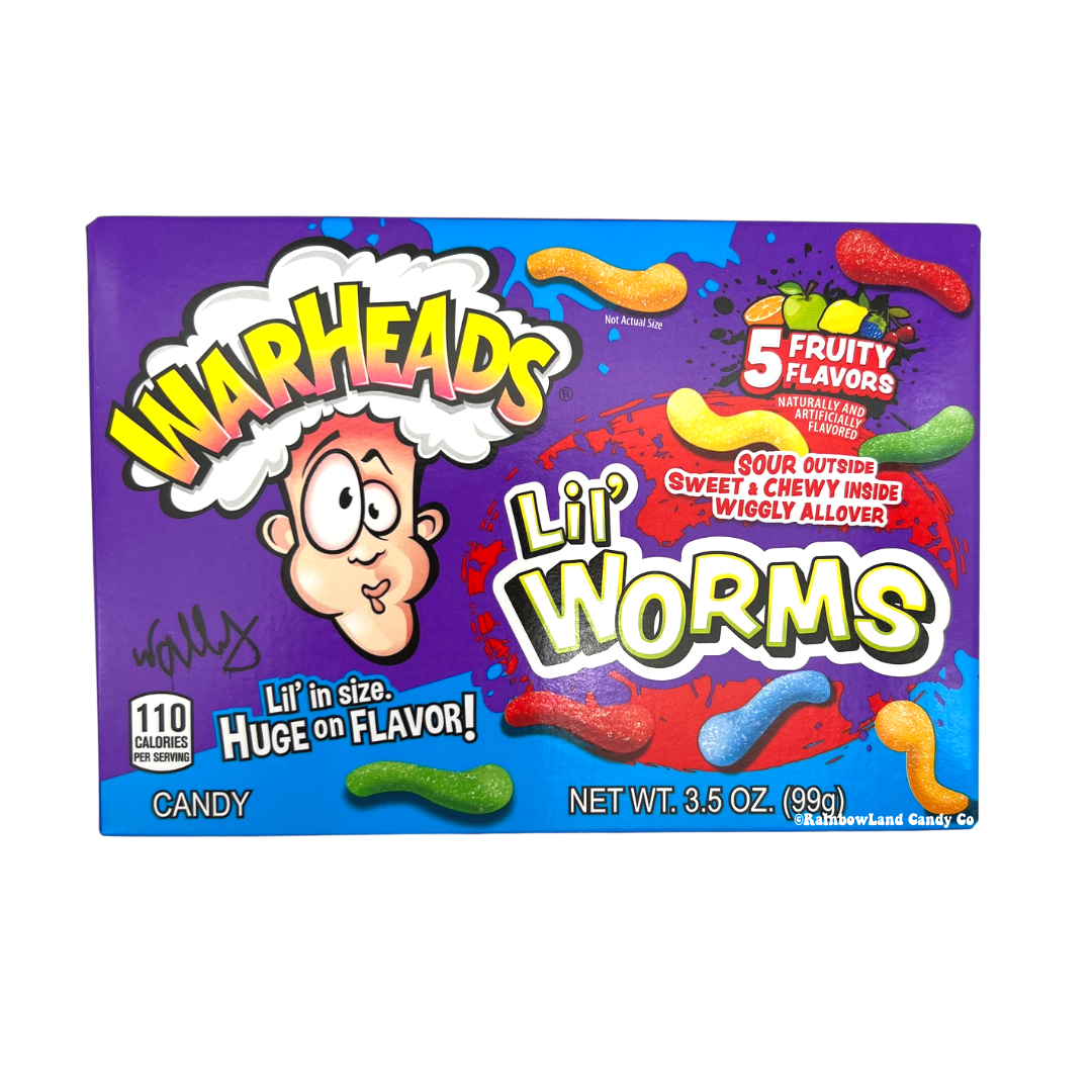 WarHeads Lil Worms Theater Box with colorful sour worm candies.