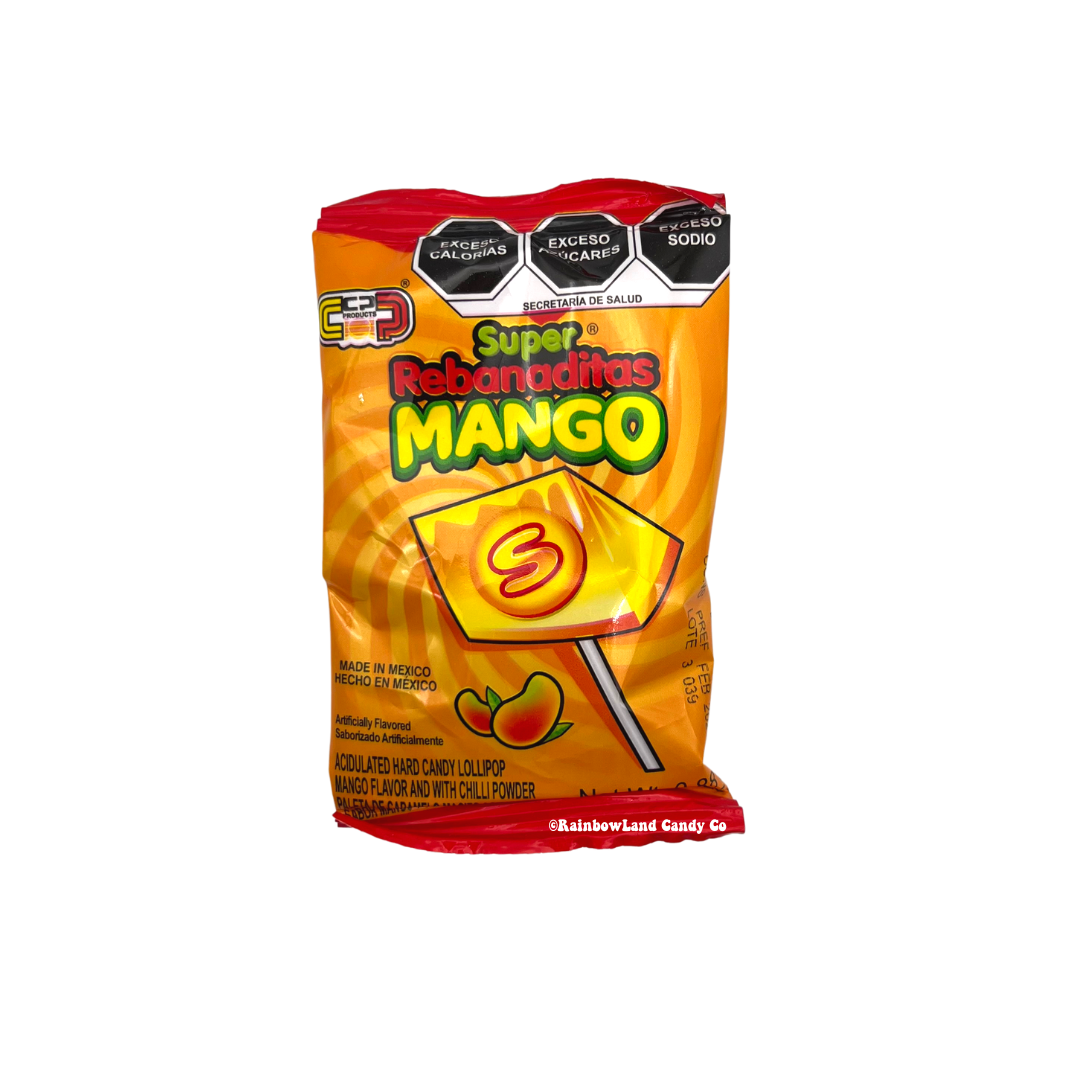 Super Rebanaditas Mango Lollipop with Chili Powder packaging.