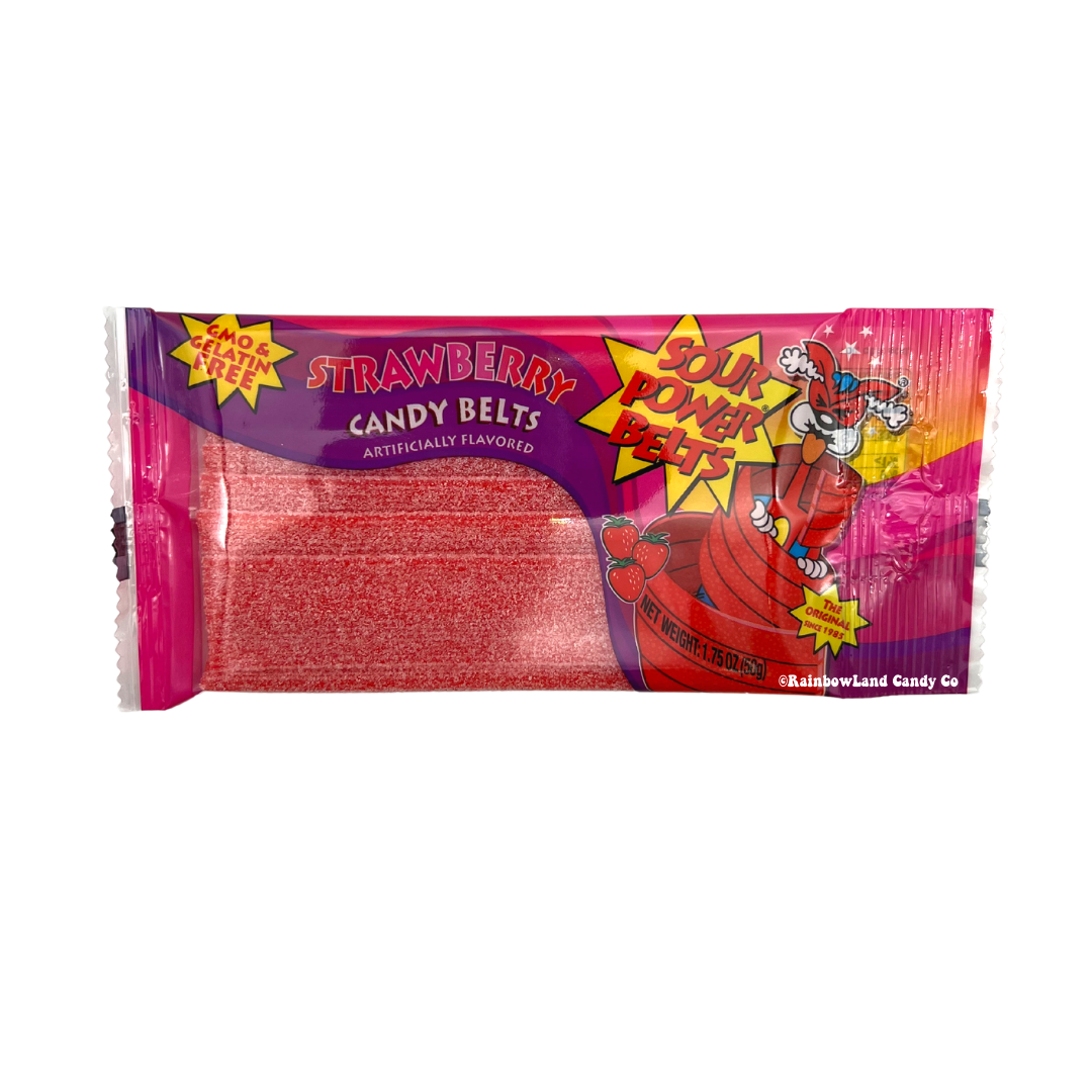 Sour Power Belts pack with Strawberry flavor in 1.75 oz bag.