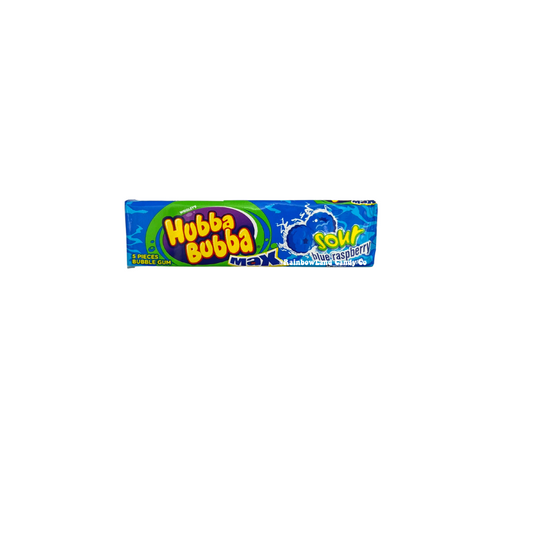 Hubba Bubba Max Sour Blue Raspberry gum pack with five pieces.